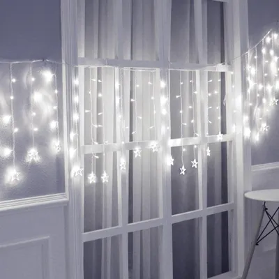 Image de Rideau lumineux Etoiles 100LED IP44 2x0.7M - câble transparent, BLANC FROID