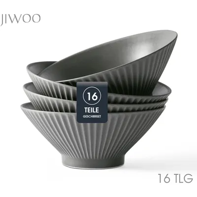 Produktbild von Schüssel set 16-teiliges Ø20 cm Keramik Japanische Ramenschüssel Suppenschüssel 16 personen Suppenteller MattGlasur mikrowellen spülmaschinenfest