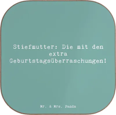 Produktbild von Mr. & Mrs. Panda Untersetzer Tasse Spruch Stiefmutter Überraschungen - Meeresbrise - Geschenk, für Gläser, herzerwärmende Sprüche, bieruntersetzer, Handarbeit, Stiefkind