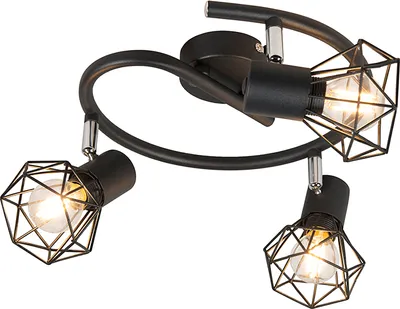 Produktbild von QAZQA - Modern Art Deco Spot I Spotlight I Deckenspot I Deckenstrahler I Strahler I Lampe I Leuchte schwarz schwenk- und neigbar - Mosh 3-flammig Spotbalken I Wohnzimmer I Schlafzimmer - Stahl Rund -