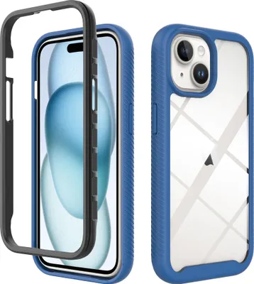 Produktbild von iPhone 15 Hülle, Hybrid Transparente Rückseite TPU Bumper Stoßfest Schutzhülle für iPhone 15 Dunkelblau