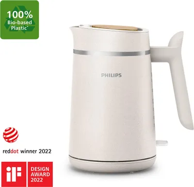 Produktbild von Philips Wasserkocher Eco Conscious Edition, 1.7 L, aus recyceltem Material, Kontrollanzeige, Anti-Kalk, Weiß (HD9365/10)