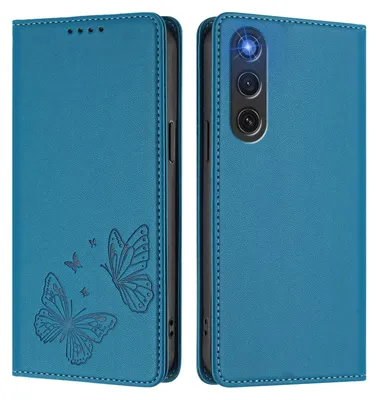 Produktbild von Lederhülle für ZTE nubia RedMagic 10 Air, Schmetterling Prägung Leder Brieftasche Schutzhülle mit Ständer Blau
