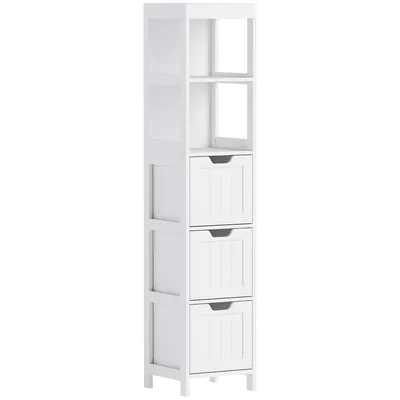 Image de Meuble de salle de bain haut avec 3 tiroirs et 2 étagères ouvertes, meuble de rangement pour salle de bain ou salon, 30 x 30 x 142,4 cm, blanc
