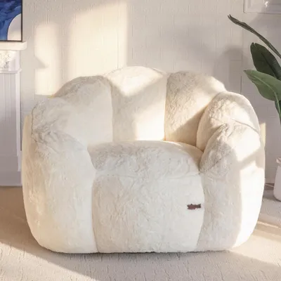 Produktbild von Sitzsack XXL Blumenform Kunstfell Creme 105x105x78 cm