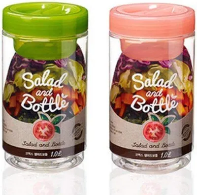 Produktbild von Famanu Salatflaschen Set mit auslaufsicherem Dressinghalter - Pink und Grün