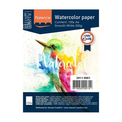 Zdjęcie produktu dla Florence | Papier akwarelowy gładki A6, 300 g/m², biały, 100 sztuk