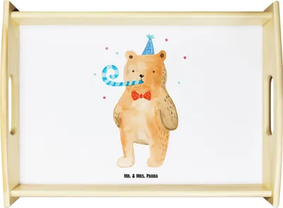 Produktbild von Mr. & Mrs. Panda Tablett Bär Geburtstag - Weiß - Geschenk, Glückwunsch, sofatablett, Alles Gute, Teddy, Holztablett, Deko, Serviertablett, Happy Birthday, Servier