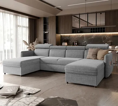 Produktbild von IDOHOME-Ecksofa Beni mit Schlaffunktion Couchgarnitur Sofa mit Relaxfunktion und Kopfstützen Eckcouch U-Form Wohnzimmer Bettsofa Poso 110 Grau