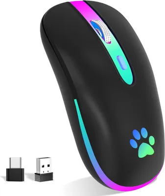 Produktbild von KBCASE Maus Kabellos 2,4 GHz-USB Funkmaus, Bluetooth Maus 1600 DPI Optical Tracking, Wiederaufladbare Gaming Wireless Mouse mit 7 Farben LED-Licht