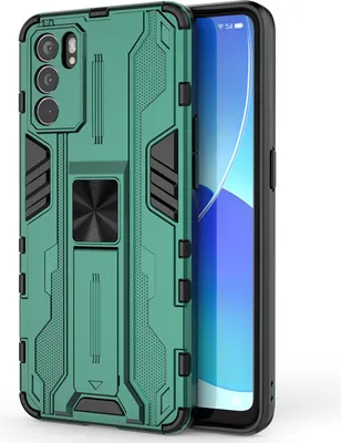 Produktbild von OPPO Reno 6 Hülle, Dual Layer PC TPU Bumper Stoßfest Ständer Schutzhülle für OPPO Reno 6 Grün