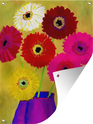Produktbild von MuchoWow® 60x80 cm Outdoor-Poster Gartendeko Sichtschutz Garten Poster für den Garten  Gemälde von Blumen in einer Vase