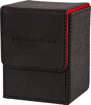 Produktbild von Magnetische Flip Sammelkartenbox - Schwarz, rotes Innenfutter, Platz für 80 Karten, schützt vor Kratzern und Knicken, ideal für Sammler