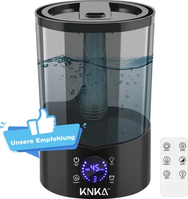 Produktbild von KNKA Luftbefeuchter Schlafzimmer, 4L Top-Fill Humidifier bis zu 30H, BPA-Frei, 30dB Leise Klein Raumluftbefeuchter für Baby, Kinderzimmer, Pflanzen, Schwarz