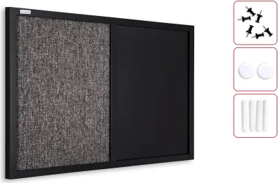 Immagine prodotto di Lavagna COMBI per gesso magnetica e in feltro 60x40cm con cornice in legno laccato nero