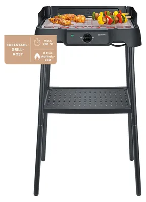 Produktbild von Severin Elektrogrill, einstellbare Temperatur 35-200°C, schnelles Aufheizen, 38x22cm, Auffangschale, Edelstahl-Grillrost, Balkongrill, 2000W, PG 8594