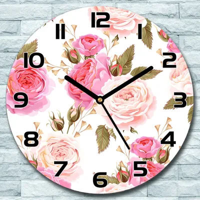 Produktbild von Wanduhr aus Glas Rund fi 30 Blumen Rosa Rosen Quarz Deko Schlafzimmer Büro