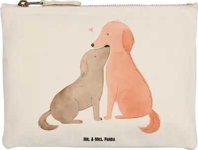 Produktbild von Mr. & Mrs. Panda Schlampermäppchen Hunde Liebe Größe M - Weiß - Geschenk, Etui, Federmappe, Kulturbeutel, Herz, Kosmetiktasche, Hund, Sprüche, Mäppchen, Kuss, Pouch