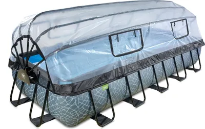Produktbild von EXIT Stone Rahmenpool 540x250x100cm, Aufstellpool, mit Sandfilteranlage & Überdachung & Wärmepumpe, Rechteckig, Grau
