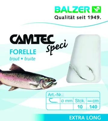 Produktbild von Balzer Camtec Forelle Sbirolino 1,40m - 10 gebundene Angelhaken, Hakengröße/Schnurdurchmesser:Gr. 4 / 0.25mm