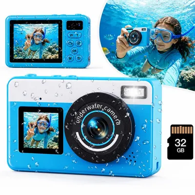 Produktbild von Unterwasserkamera 4K 48MP 10FT – Dual-Screen, Autofokus, 18X Zoom | 32GB für Kinder & Schnorcheln