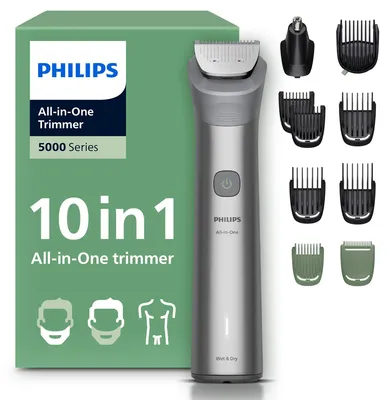 Produktbild von Philips 5000 series All-in-One Trimmer MG5918/15 10-in-1-Trimmer, Hellgrau, 0,5 mm, 1,6 cm, 1 mm, Universal, Gesicht, Kopf, Nase