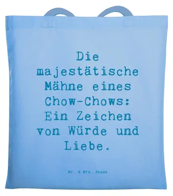 Produktbild von Mr. & Mrs. Panda Tote Bag Spruch Chow-Chow Mähne - Sky Blue - Geschenk, flauschige, Hunderasse, Ruhe und Präsenz, Jutebeutel, Unitasche, Hunderassen Eigenschaften, Tasche