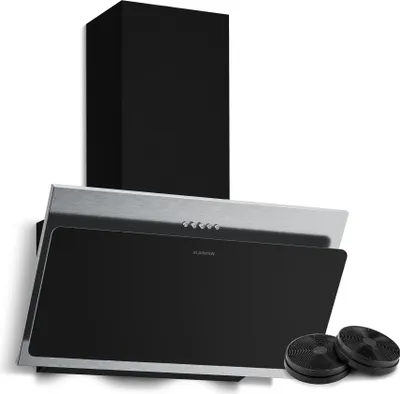 Image de Klarstein Alessia Hotte Aspirante 60 cm - Hotte Décorative Inclinée, 404 m³/h, LED, A+++, 3 Vitesses & Boost, Filtre Charbon, Inox & Verre Noir, Recyclage ou Évacuation, Hotte Cuisine