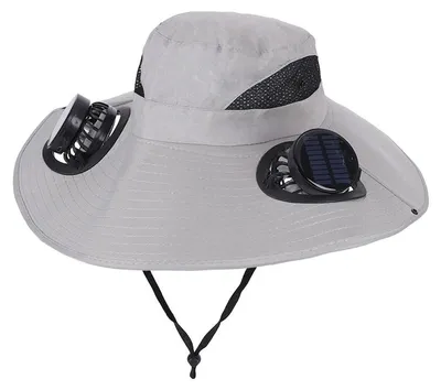 Produktbild von Sonnenhut mit Ventilator,Outdoor Solar Sonnenenergie Hut Kappe,Wide Brim Solar Fan Outdoor Fishing Hat Solar & USB Charging Einstellbare Windrichtung Wiederaufladbarer Hut mit Ventilator,Hellgrau