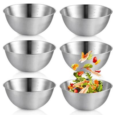 Produktbild von 6er-Set Edelstahl Rührschüsseln, Salatschüsseln, stapelbar, spülmaschinenfest, 16.8cm