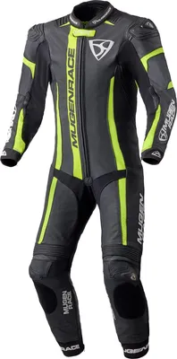 Zdjęcie produktu dla MUGENRACE Assassino perforowany kombinezon motocyklowy dla dzieci, 1-częściowy, skórzany, czarny/neonowożółty/biały, 152