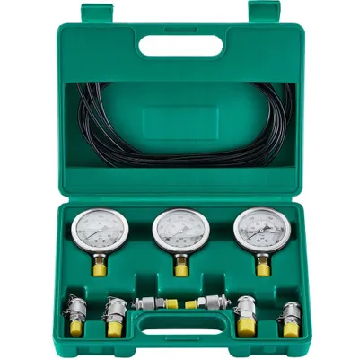 Obrázok produktu pre Súprava na testovanie hydraulického tlaku - 250/400/600 barov - 3 manometre - 6 skúšobných spojok - 3 skúšobné hadice - Súprava hydraulického manometra pre rýpadlá s prenosným kufríkom pre rýpadlá, traktory, stavebné stroje
