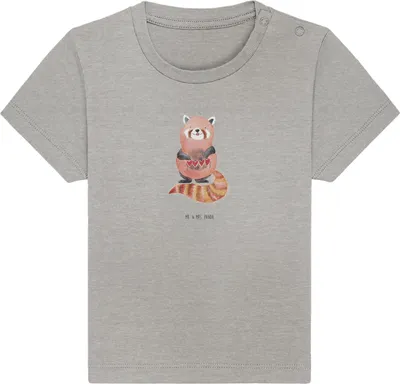 Produktbild von Mr. & Mrs. Panda  T-Shirt Roter Panda 24. - 36. Monat - Heather Grey - Geschenk, Lieblingsmensch, Baby Top, Babyshirt, Shirt, Liebe, Herz, Lustige Sprüche, Rot