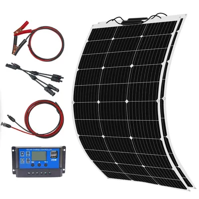 Obrázek produktu pro Flexibilní solární panely 100W s vysoce účinným nabíjecím modulem 12V/24V - využití pro karavany, chaty, domy, přístřešky