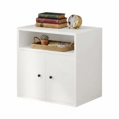 Produktbild von Weisses Stehendes Bücherregal Mit 2 Türen Schrank Kommode Modernes Skandinavisch Loft