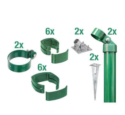 Image de Alberts 601676 Kit de raccordement d'un portail en treillis ondulé à une clôture verte en treillis, kit, 2s, phosphaté zinc EBH, avec douille de sol à enfoncer, Ø du poteau de portail : 72 mm, hauteur de la clôture : 81 cm