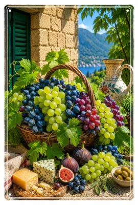 Produktbild von Blechschild 20x30cm Mediterrane Trauben Weintrauben Italien Landhausstil Metallschild Küchen Deko Wanddeko AstraDesign
