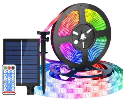 Solar-LED-Strip 10m, 240 LEDs, IP65, 8 Modi, Fernbedienung