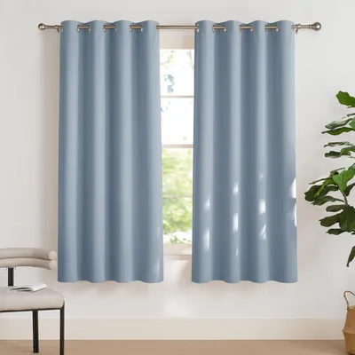 Productafbeelding van Korte, lichtdichte gordijnen voor woonkamer en slaapkamer, set van 2, 175 x 140 cm, spa-blauw