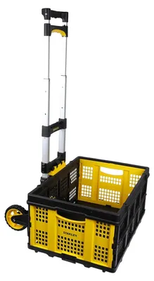 Zdjęcie produktu dla Stanley Składany wózek transportowy i składana skrzynia FT501/FT505 – wózek transportowy 70 kg – składana skrzynia 25 kg – zakupy, obsługa i przeprowadzka – czarny/żółty