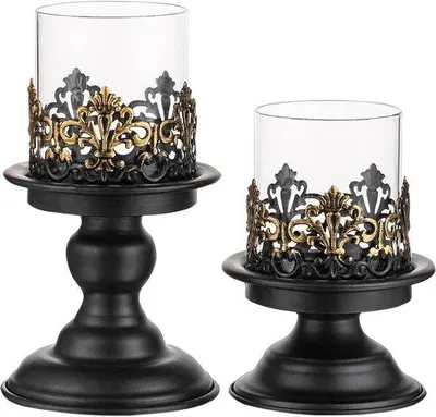 Image de Lot de bougeoirs en métal noir pour le salon