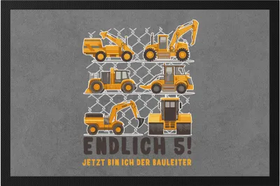 Produktbild von Endlich 5 Fußmatte 5. Geburtstag Geburtstagskind Kindergeburtstag Bagger Baustelle Baumeister