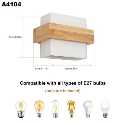 Immagine prodotto di Lampada da parete quadrata in legno - Modello A4104 - Attacco E27 - 220 V - Non dimmerabile - Luce direzionata verso l'alto e verso il basso - Lampadina non inclusa - Adatta per ambienti interni