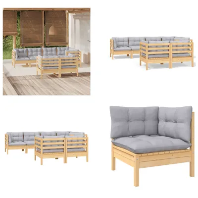 Produktbild von vidaXL 7 tlg. Garten Lounge Set mit Grauen Kissen Kiefer Massivholz - Garten-Lounge-Set - Garten-Lounge-Sets - Gartenmöbel-Set - Gartenmöbel-Sets