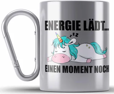 Produktbild von Trendation - Einhorn Edelstahl Tasse Karabiner mit Spruch Geschenk Arbeitskollege Kollege Karabiner Edelstahl Tasse Karabiner Edelstahl Frauen (Silber)