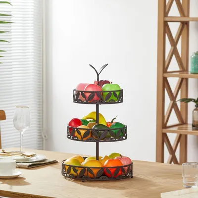Immagine prodotto di cesto di frutta per la cucina a 3 livelli - Cestini porta frutta per il piano di lavoro della cucina - Porta fruttiera rimovibile