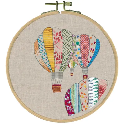 Image de Le Bonheur des Dames Freestyle paquet de broderie "Couleurs des montgolfières", image imprimée, diam. 15cm