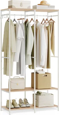 Produktbild von SONGMICS Kleiderschrank offen, Garderobenständer mit Kleiderstange, Ablagen, abnehmbare Haken, 40 x 94,5 x 180 cm, Naturbeige