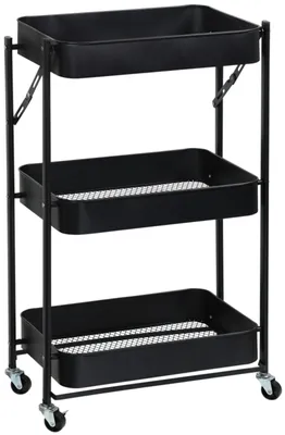 Produktbild von KESPER Klappbarer Rollwagen aus Metall, Schwarz, 40 x 30 x 77 cm, mobiler Aufbewahrungswagen für Küche und Badezimmer