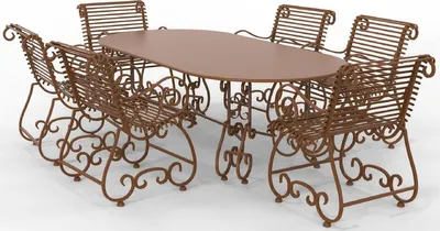 Produktbild von Casa Padrino Jugendstil Schmiedeeisen Gartenmöbel Set - Verschiedene Farben - 1 Ovaler Gartentisch & 6 Gartenstühle mit Armlehnen - Jugendstil Schmiedeeisen Garten & Terrassen Möbel